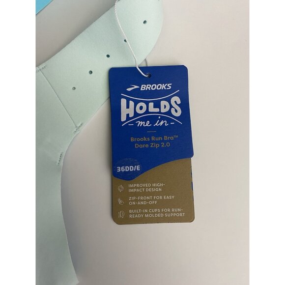 Brooks 36DD/E Dare Zip Front Run Bra 2.0 Ice Blue Vivid Teal Molded Sports Bra - Picture 10 of 11